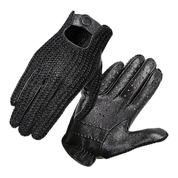Modedrivhandskar Äkta fårskinns läderhandskar Herrar Håll Varma Stickade Vantar Black XL