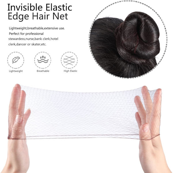 Hårnät Osynlig Elastisk Kant Nät och U-formade Nålar Set, 50 st 50cm Individuell Förpackning Osynliga Hårnät, 40st U-formade Nålar för Kvinnor Bun Brown