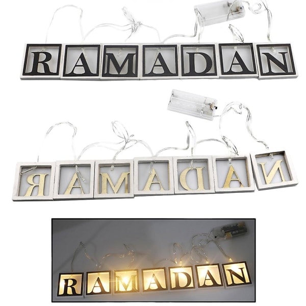 2 Trä Fyrkantig Form Ihåliga Ramadan Bokstäver L-ed Ljusslinga Dekoration För Ramadan Eid Mubarak Heminredning