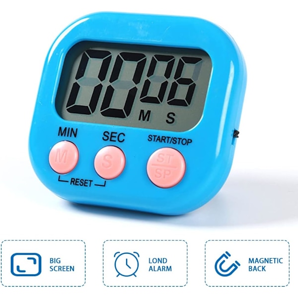 Digital Kjøkken Timer med Magnetisk Bakside Stativ, Timere for Baking, Kjøkken, Studie, Trening, Opptelling & Nedtelling Klokka Høy Alarm Blue