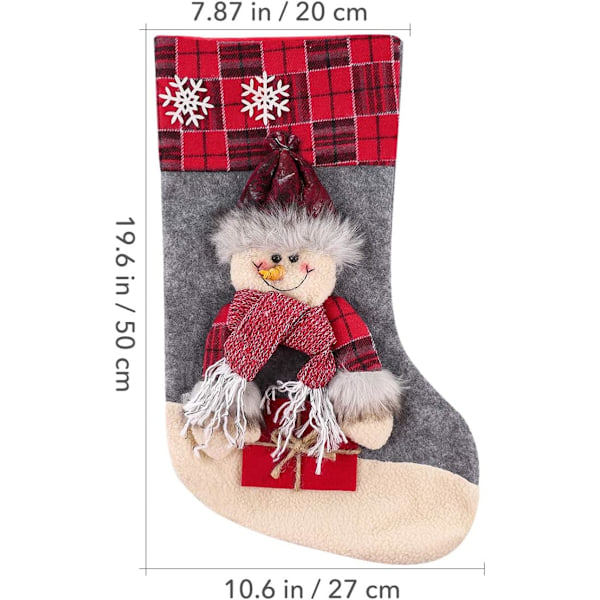 Julstrumpor, tomte, snögubbe, ren 3D plysch Chr