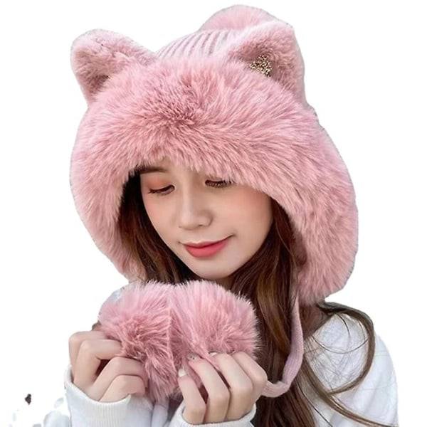 Söt Kattöron Vintermössa med Flufffodrad Vindtät (En, Grå)
