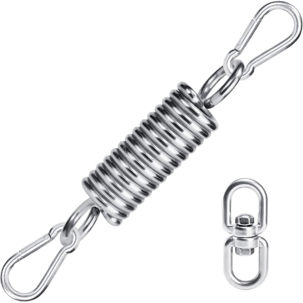 Fjäderfäste för Upphängning, 250 kg Kapacitet, 2x M10 Karbinhakar, 1x Upphängningsfjäder, för Hängmatta Gungstol Boxningssäck Yoga Silver