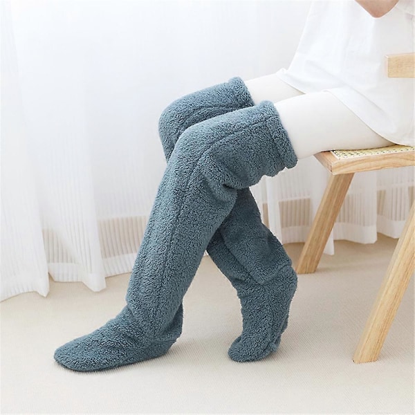 Vinter Varma Socktofflor, Dam Fuzzy Fluffy Mysiga Varma Över Knä Långa Sovkängor Mjuka Tofflor Blue