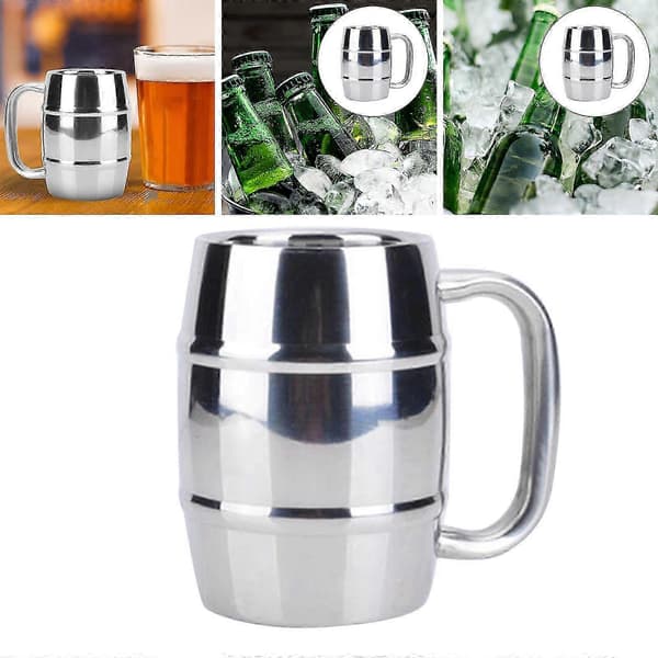 2x Dubbelväggig Ölmugg Vodka Vatten Mjölk Te Drickmugg Fatformad 30cl