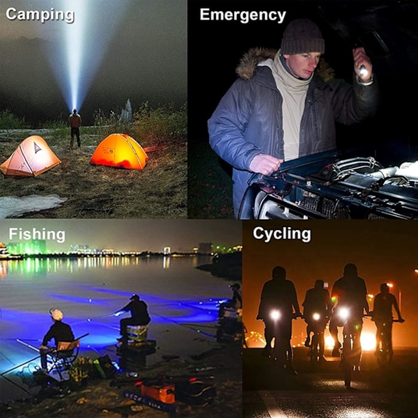 2 st Mini LED-ficklampor, Super Bright 365 Lumen 3 lägen Zoomable AA Batteridriven ficklampa med klämma för fiske camping (batteri ingår ej)