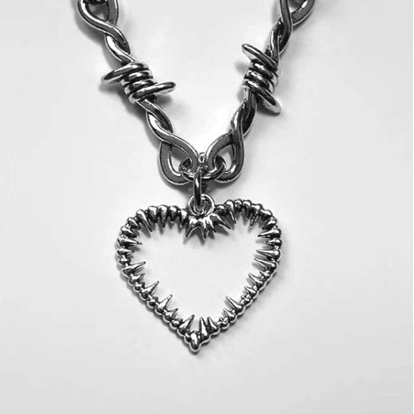Gotisk Hjerte Halskæde Hjerte Choker Clavicle Kæde Goth Smykker Halloween Jul Valentinsdag Gave Til Kvinder Mænd Par Sølv