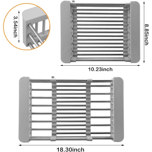 Expanderbar diskställ, expanderbar (26 CM-46.5 CM), diskställ i rostfritt stål, diskställ för diskbänk, diskställ för köksbänk