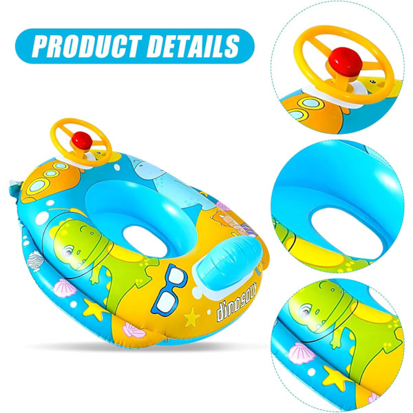 Baby Uppblåsbar Pool Float, Baby Badring Baby Badring Säker Säte Badring med Ratt Pool Säte Båt