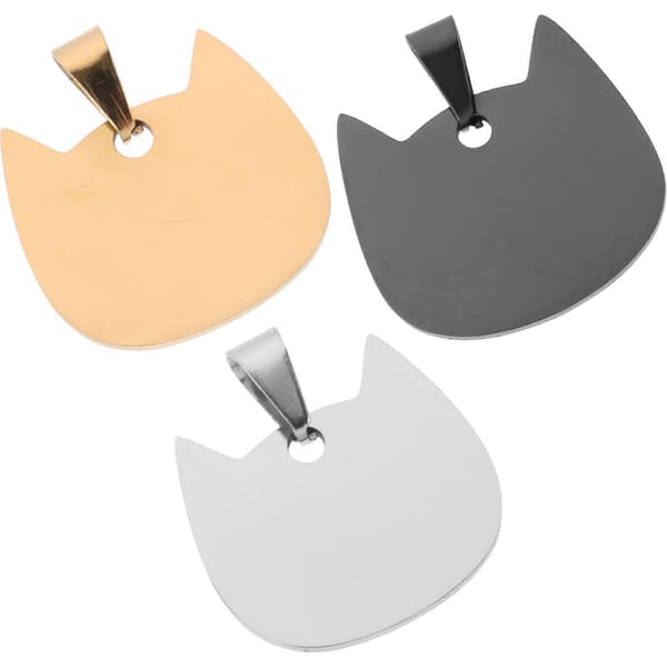 Kat-formede ID-mærker til kæledyr i rustfrit stål, holdbare, blanke identifikationsmærker til udendørs brug, sæt med 3 stk.