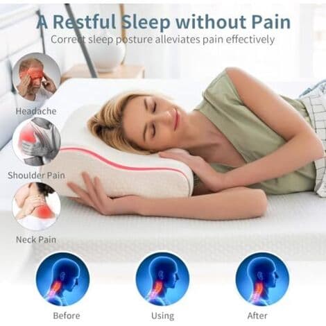 Ergonomisk Cervikalpude, 2-i-1 Memory Foam Pude, Effektiv Smertelindring, Ortopædisk Memory Foam Pude til Side- og Rygsøvn - 55 x