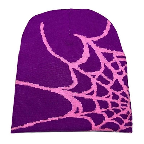 Y2k Lue Spider Web Hatt Y2k Strikket Lue Skullies Lue Spider Web Lue Baggy Slouchy Lue Skull Cap L