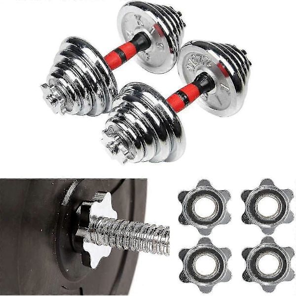 Sæt af 4 Dumbbell Spinlock, Skridsikker 25 Mm Standard Spinlock Klemmer, Skruehætter til Dumbbell Stænger, Barbell Star Klemmer-hs