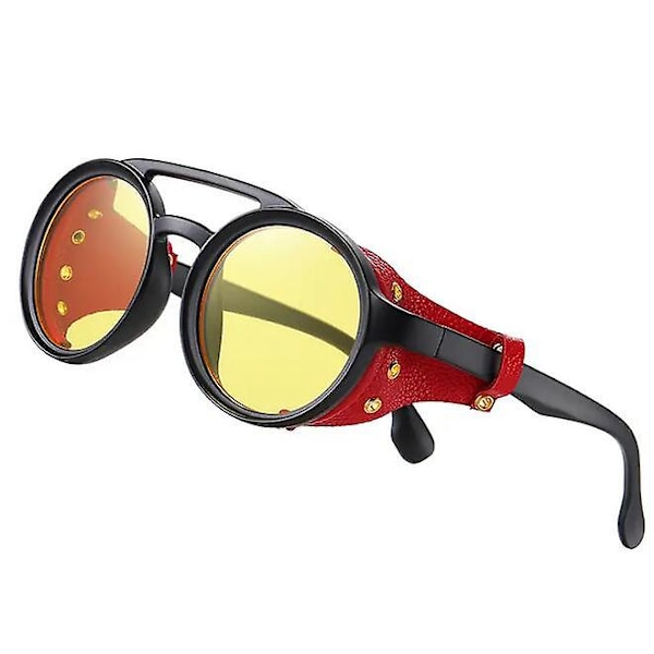 Vintage Steampunk Solbriller Med Læderdetaljer - Uv400 Beskyttelse yellow