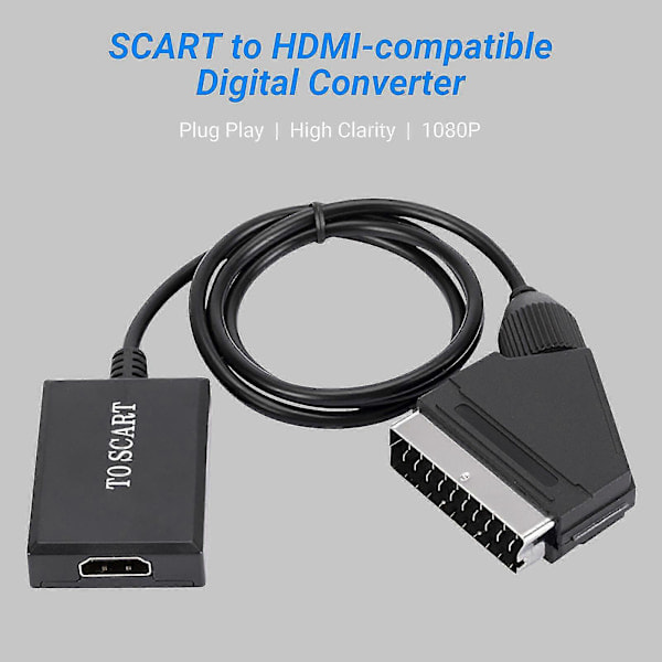Videoadapter Plug and Play Høy Klarhet Plast 1080p Stabil Ytelse Scart til HDMI-kompatibel Digital Konverter for Smarte Enheter