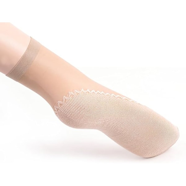 Dam 12 par Silkeslen Anti-Slip Bomullssula Sheer Ankle High Strumpbyxor Strumpor Förstärkt Tå, Sheer Ankle Nylon pop strumpor 12 Pairs Beige 4-9