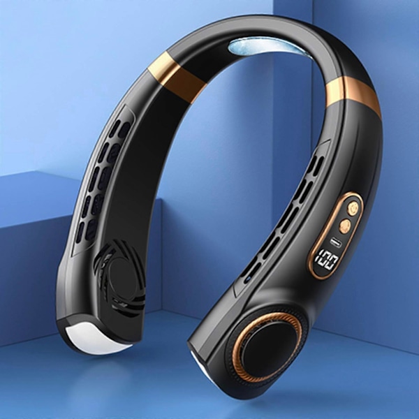2024 Ny Portabel Halsfläkt USB Utomhus Tyst Sport Uppladdningsbar Hög Vindkraft Bladlös Liten Fläkt SZS0867 Black