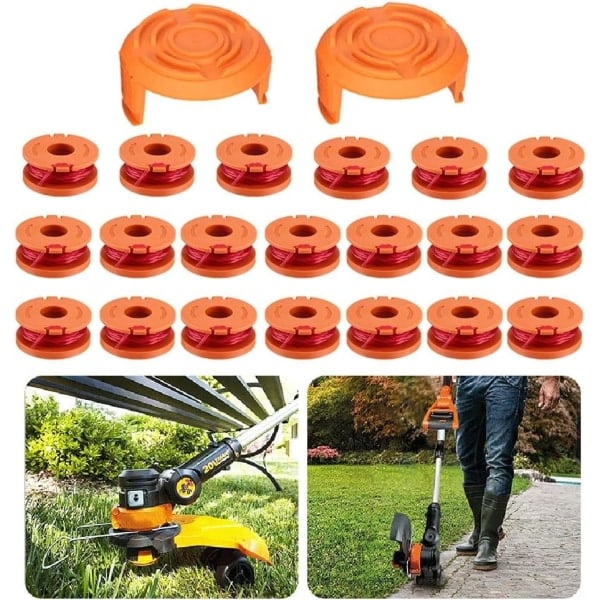 Til URPIZY plæneklipperspoler, 20 stk. spoler med 2 hætter, passer til Worx WA0010 WG154 WG163 WG180 WG184