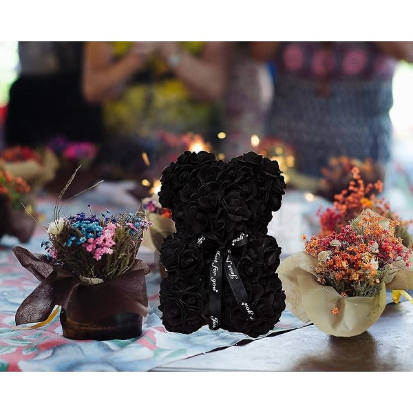 Rosebjørn Rose Teddy Bear Blomstgave Svart Eske eller Valentinsdag Jubileer Morsdag Jul Jubileer Black