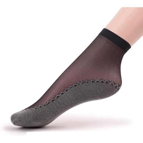 Dames 12 Par Silke Anti-Skli Cotton Sole Gjennomsiktige Ankelhøye Strømper Strømper Forsterket Tå, Gjennomsiktige Ankel Nylon Pop Strømper 6 Pairs Black & 6 Pairs Beige 4-9