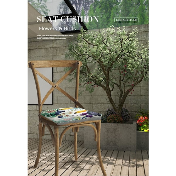 Rund linnekudde stolsdyna, quiltad sittdyna blomma & fågelserie golv tatami bekväm vadderad soffa matstolar kuddar Red Thrush