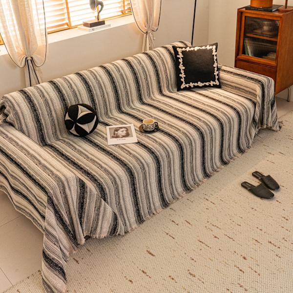 Kremfarget sofatrekk, retro sofapute, chenille, helårs heldekkende sofahåndkle i ett stykke Black