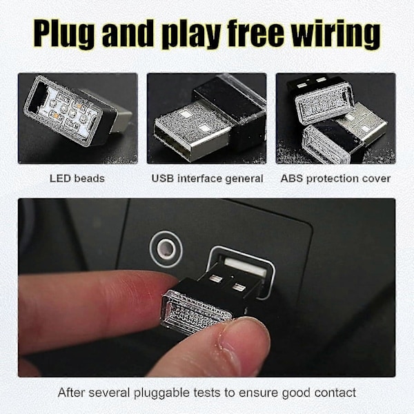 4 stk. USB LED Bil Lys, Mini USB Bil Lys, Plug-in USB Interface Bagagerums Stemningsbelysning Bærbar Natlampe White