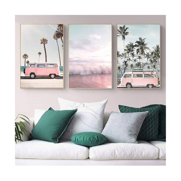 Design affisch Set med 3 Beach Sea Hawaii Pineapple Cactus