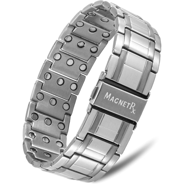 1 stk. Styrke Titanium Magnetisk Armbånd – Magnetiske Armbånd til Mænd – Premium Fold-Over Spænde og Justerbar Længde silver