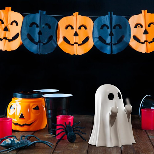 Spökfigur, Läskig Harts Spökstaty Halloween Dekorationer, Söta Finger Spökprydnader, Perfekt för Veranda Halloween Deko