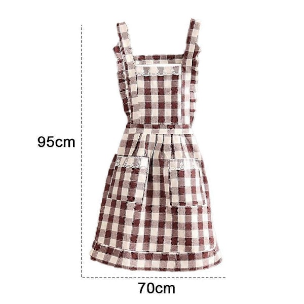 Kjøkkenforkle for damer med lommer, lagdelt forkle med smekke for matlaging, baking, grilling og hagearbeid (Kaffe)
