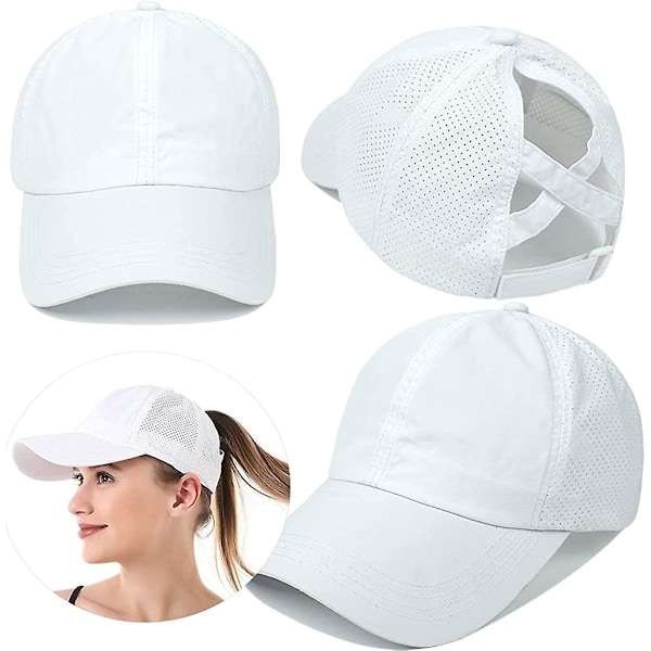 Baseballcaps med kryss-ponytail for kvinner white