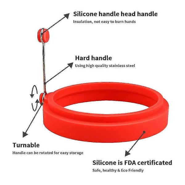 St Silikon Äggringar, Äggringar Non Stick, Äggkokningsringar, Stekt Äggform Eller Pannkaksringar Nonstick Form Ring Rund Red