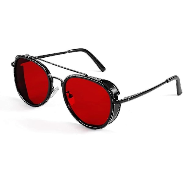 Retro Punk -aurinkolasit, pyöreät punk-tyyliset kaksoissiltalasit naisille ja miehille B2822 Red Lens