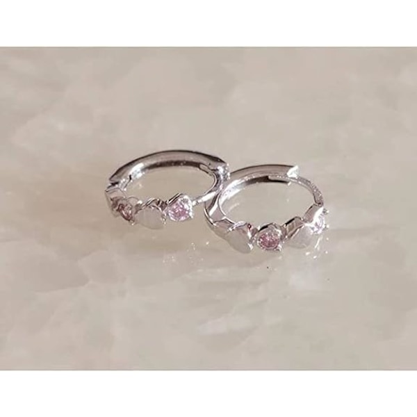 Dobbel Kjærlighetshjerte Kubisk Zirkonia Sovende Små Hoop Ørepynt for Kvinner Tenåringsjenter Sterling Sølv Brusk Tiny Cute