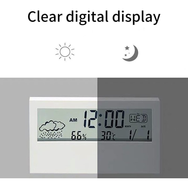 Digital inomhusklocka termometer väckarklocka LCD veckodag lättläst kalenderpåminnelser hem väderövervakning