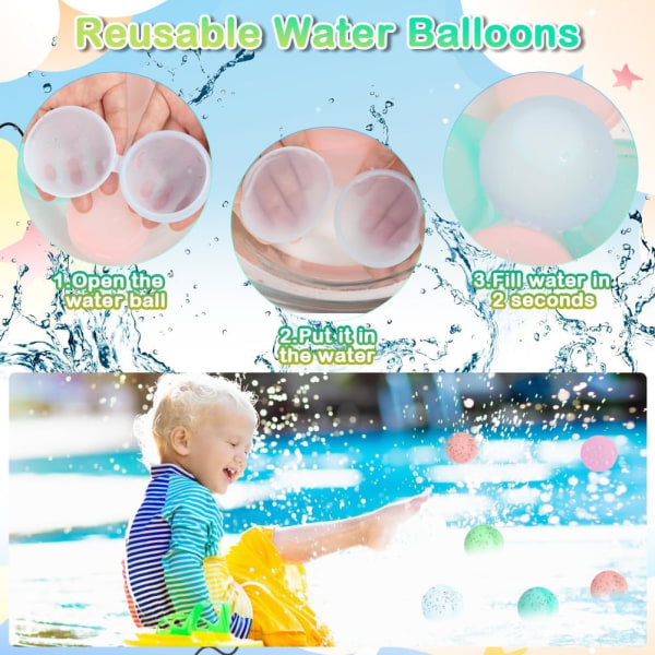Återanvändbara vattenballonger, 15 st påfyllningsbara vattenballonger med nätpåse, silikonvattenbollar för barn och vuxna sommar