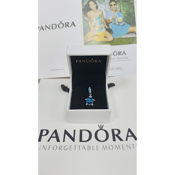 Pandora Murano Glas Havskildpadde Sterling Sølv Vedhæng Charm 798939C01, Inkluderer Original Æske