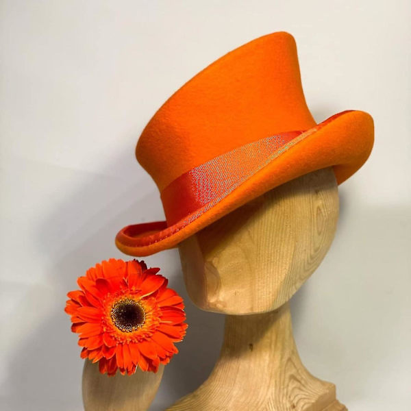 Asymmetrisk Topphatt Ullhatt Dame Herre Unisex Hatt Steam Punk Hatt Topphatt Mote Bånd Dekorativ Hatt Dekk Hode For Menn-yu Orange One Size