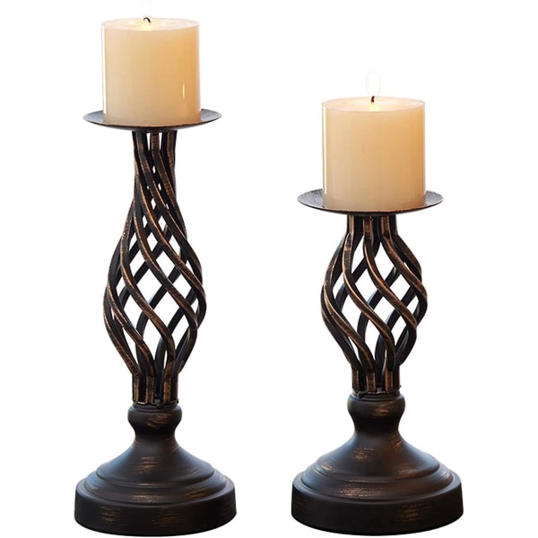 Decorative Candle Holder Set Of 2, Metal Pillar Romantic Candlesticks, Home Decor Candle Stand