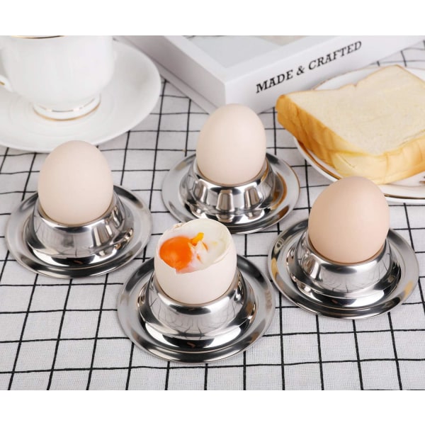 4 äggkoppar i rostfritt stål för mjukkokta äggbrickor
