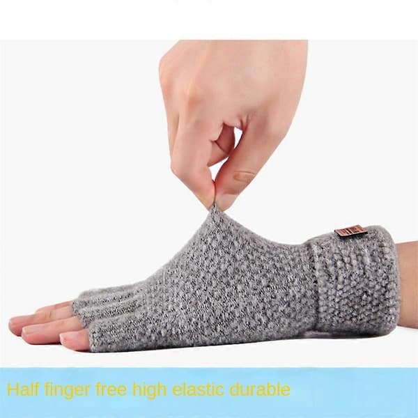 Termiska Fingerlösa Handskar Herr Dam Stickade Varma Vinter Halvfinger Vantar Dark Grey
