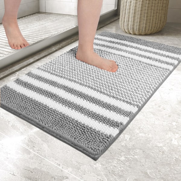 Kylpyhuoneen Matto, Ylimääräisen Pehmeä ja Imuva, Nukkainen Raidallinen Chenille, Liukumaton Karvainen Kylpyhuoneen Lattiamatto, Konepesu (40 x 60 cm) Grey
