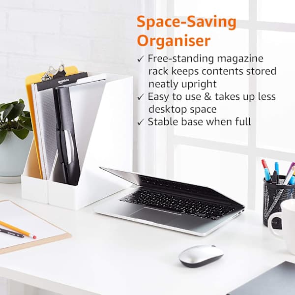 Rektangulär plastorganisatör - Tidskriftssamlare, vit, 2-pack
