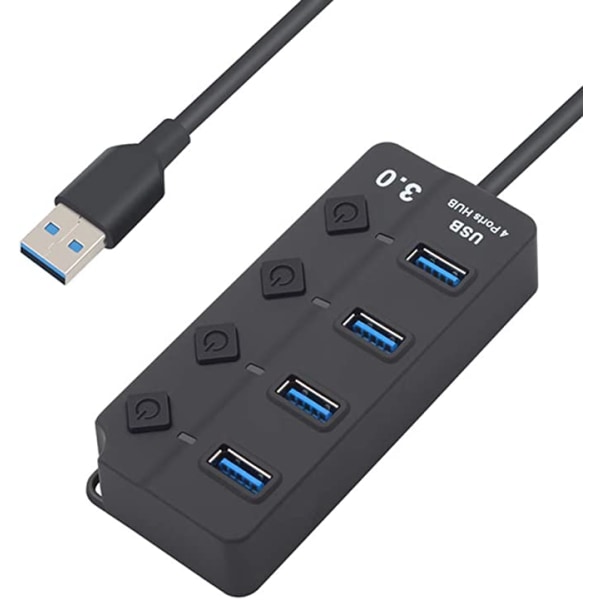 USB 3.0 Hub med bryter, LED og strømadapter