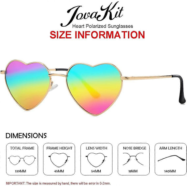 SDIGV Polariserte Hjerte Solbriller for Kvinner Mote Nydelig Stil Metallramme UV400 Beskyttelse Linse Gold Rainbow Mirror
