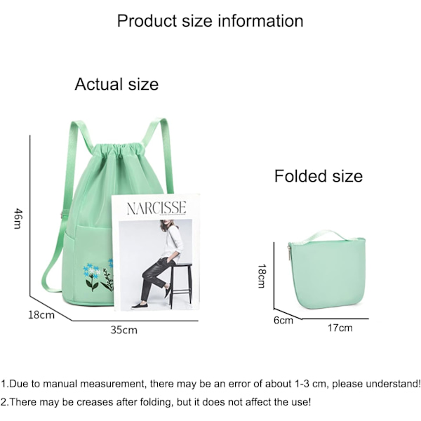 Foldbar Weekendbag med Trekkstreng for Kvinner - Broderte Estetiske Ryggsekker - Treningsbag med Tørr/Vått Separasjon