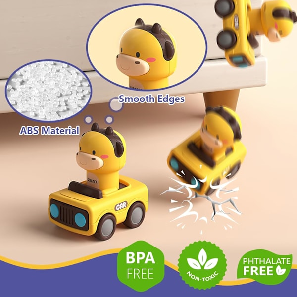 Billeksaker för pojkar och flickor över 1 år, Baby Animal Racing Cars, Baby Play Vehicle Set, Baby Press and Go Car Toys, 1:a födelsedagspresenter för pojkar och flickor