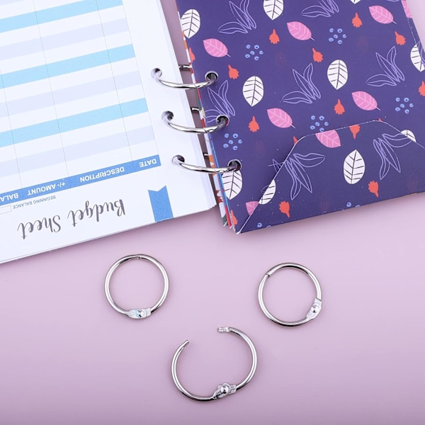 100 stk. Binder Ringe, Løse Blade Binder Ringe, Bog Ringe, Metal Bindingsringe til Papirer, Flash Cards, Index Cards, Ringbind, Kontor, Skole, Hjem 1 Inch/25mm