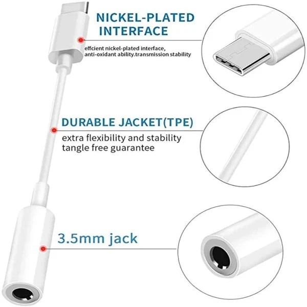 3-pack adapter USB-C till 3,5 mm (Samsung S20 S21 S22) Hörlursadapter Vit